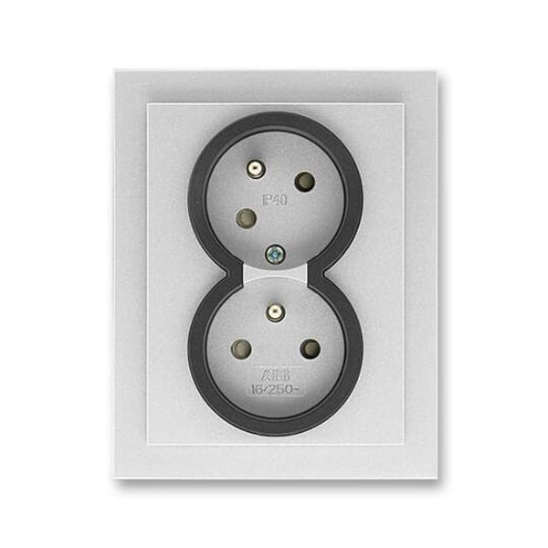 5513M-C02357 72 Double socket outlet with earthing pins, shuttered, with turned upper cavity ; 5513M-C02357 72 image 1