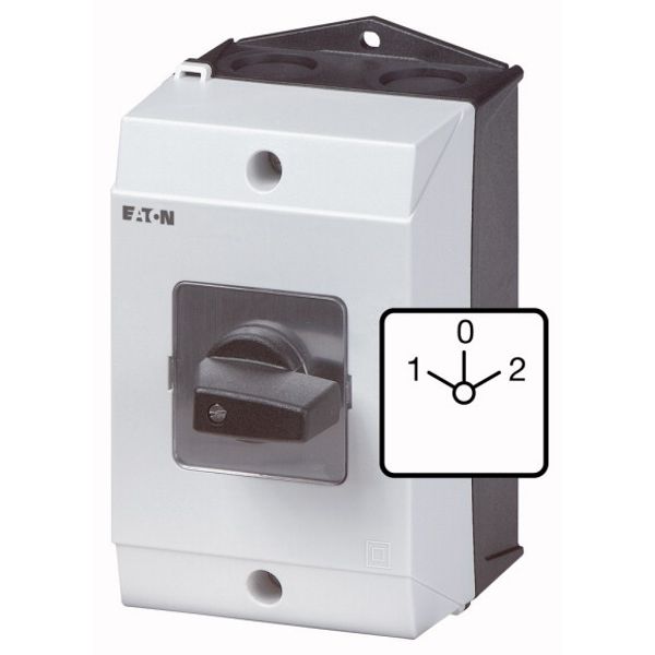 Reversing switches, T3, 32 A, surface mounting, 2 contact unit(s), Contacts: 4, 45 °, maintained, With 0 (Off) position, 1-0-2, Design number 8400 image 1