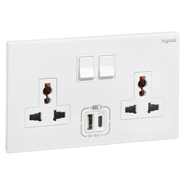 2G MULTISTANDARD SWITCHED SOCKET WITH TWO USB TYPE A+TYPE C image 1