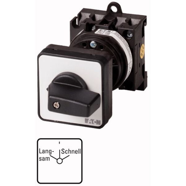 Changeover switches, T0, 20 A, rear mounting, 1 contact unit(s), Contacts: 2, With spring-return from HAND, 45 °, momentary/maintained, With 0 (Off) p image 1