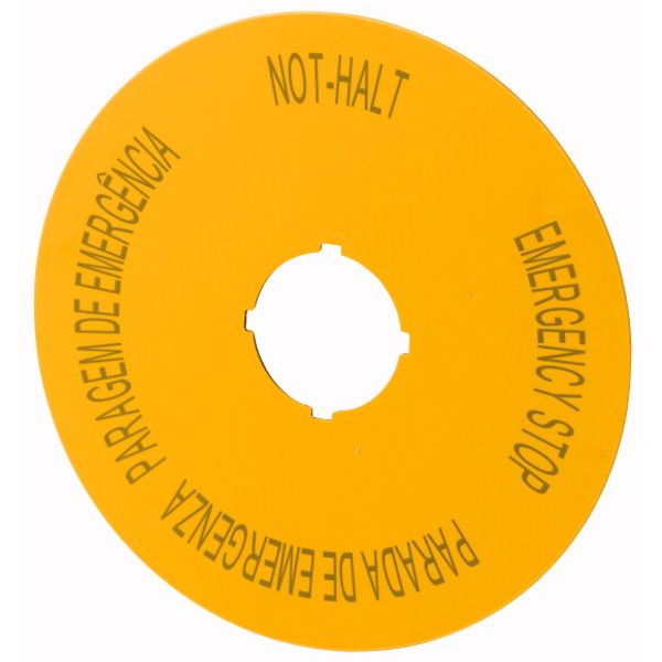 Label, emergency stop, D=90mm, yellow, DE, EN, ES, PT image 1