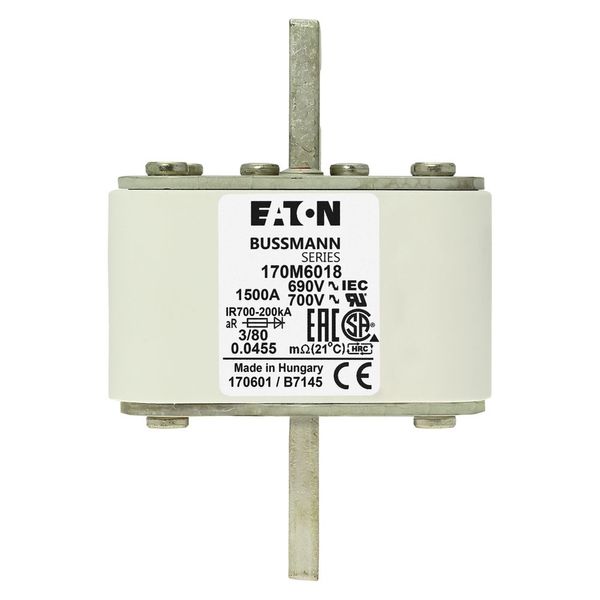 Fuse-link, high speed, 1500 A, AC 690 V, DIN 3, 76 x 76 x 109 mm, aR, DIN, IEC, single indicator image 16