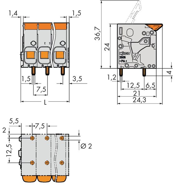 PCB terminal block lever 6 mm² gray image 3