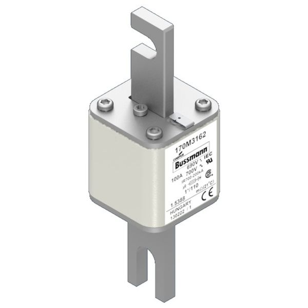 Fuse-link, high speed, 100 A, AC 690 V, compact size 1, 45 x 45 x 134 mm, aR, DIN, IEC, single indicator image 1