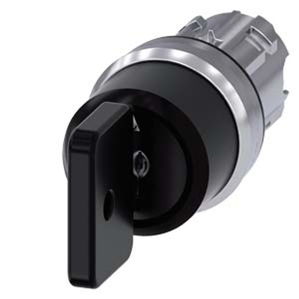 3SU1050-4HL01-0AA0-Z Y12 Key-operated switch O.M.R, 22 mm, round, metal, shiny, lock number 73034, black, with 2 keys, 3 switch positions I-O-II, latching, actuating angle 2x45°, image 1