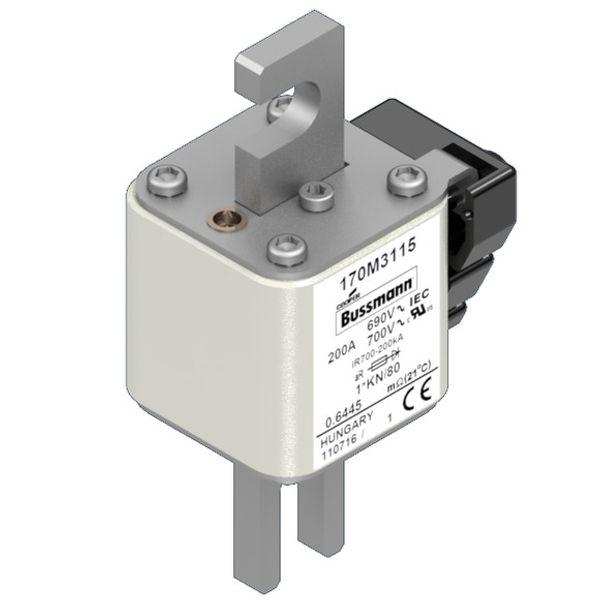 Fuse-link, high speed, 200 A, AC 690 V, compact size 1, 43 x 60 x 110 mm, aR, DIN, IEC, single indicator image 2