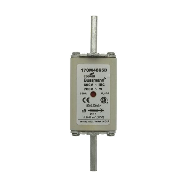 Fuse-link, high speed, 550 A, AC 690 V, DIN 1, aR, DIN, IEC, dual indicator, live gripping lugs image 11