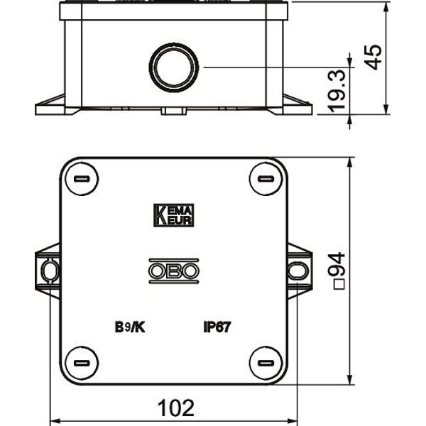 B 9 K M Junction box with 3 cable glands 94x94x45 image 2