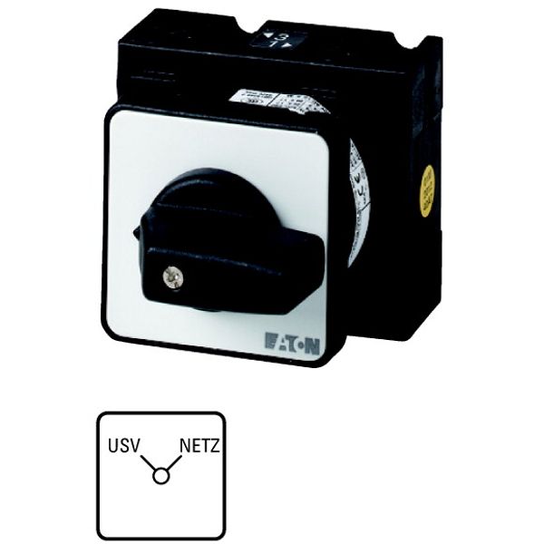 Changeoverswitches, T3, 32 A, flush mounting, 2 contact unit(s), Contacts: 4, 90 °, maintained, Without 0 (Off) position, USV-NETZ, Design number 1554 image 1