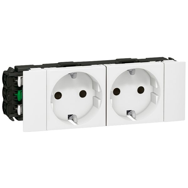 Double socket Mosaic - 2 x 2P+E - for snap on trunking - white image 2