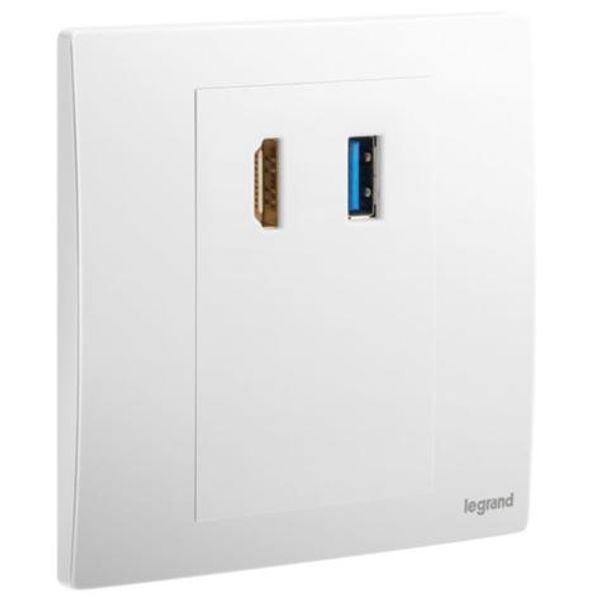 Mallia Senses - HDMI socket outlet with USB A data socket transfer - Matt White image 1