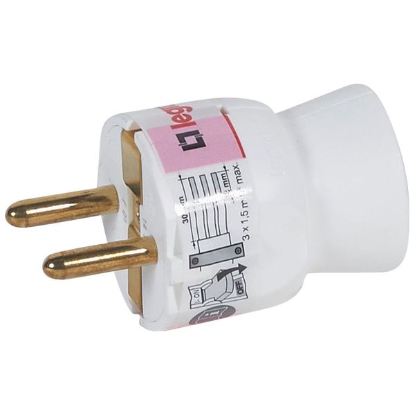 2P+E plug - 16 A - German std - plastic straight outlet - white - gencod label image 2