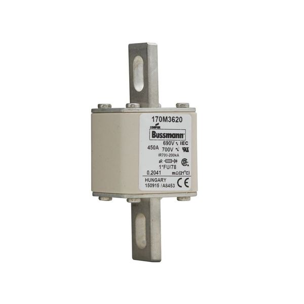 Fuse-link, high speed, 450 A, AC 690 V, compact size 1, 45 x 45 x 110 mm, aR, IEC, UL image 11