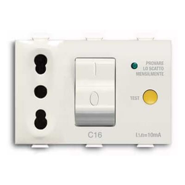 2P+E socket outlet, 16A - 250V, with RCD 10mA, P17/11 Italian type Bipasso White - Chiara image 1