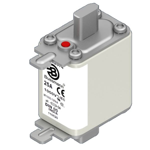 Fuse-link, high speed, 25 A, AC 1000 V, DIN 00, aR, DIN, IEC, single indicator, live gripping lugs image 4