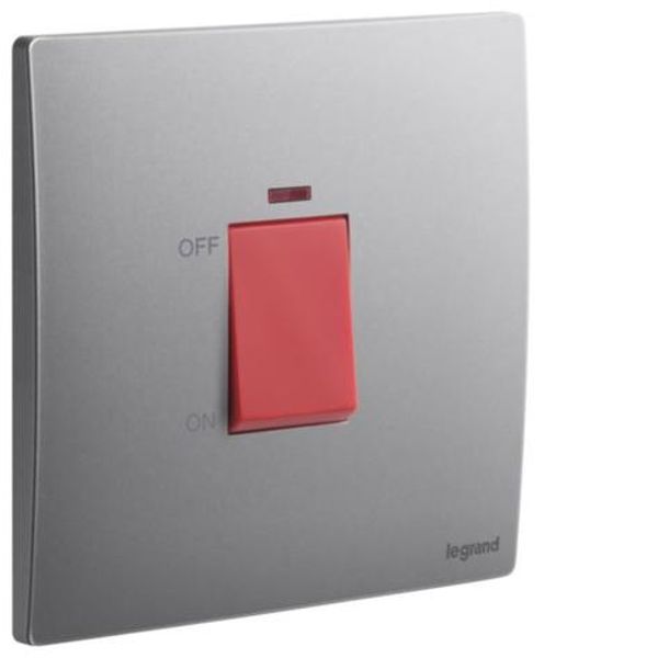 Mallia Senses - 1 gang 1 way double pole switch with red power indicator - 32A - Dark Silver image 1