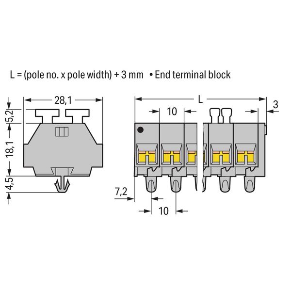 2-conductor terminal strip on both sides with push-buttons with snap-i image 1