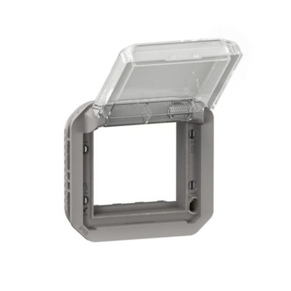 Plexo adapter with transparent shutter for Mosaic 45x45 functions - Composable - Gray - IP55 - IK08 image 1