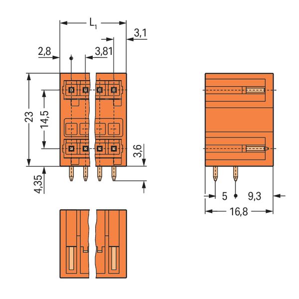 THT double-deck male header 1.0 x 1.0 mm solder pin angled orange image 4