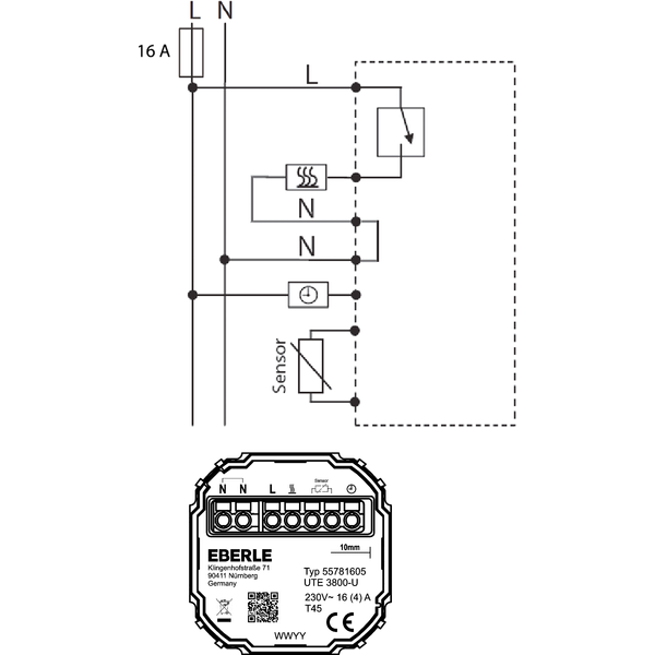 Smart Home capable flush-mounted thermostat as a room controller, RAL 9010 glossy 55x55, AC 230V, relay 16 (4) A image 3