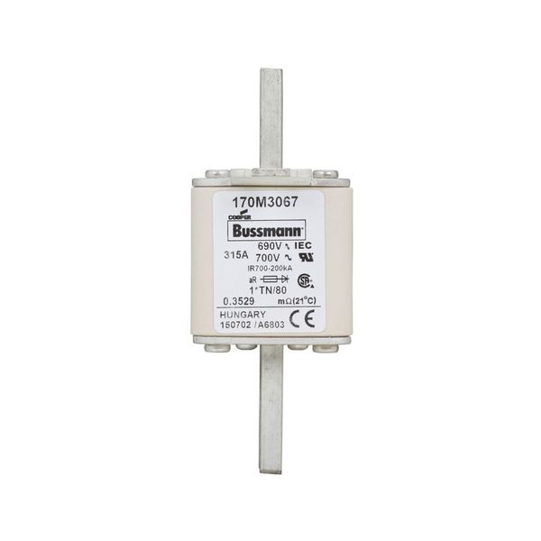 Fuse-link, high speed, 315 A, AC 690 V, compact DIN 1, 45 x 58 x 104 mm, aR, DIN, IEC, single indicator image 4