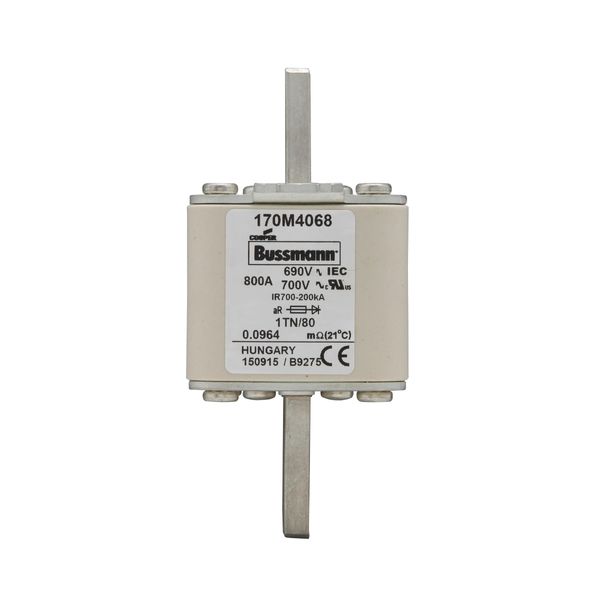 Fuse-link, high speed, 800 A, AC 690 V, DIN 1, 53 x 66 x 108 mm, aR, DIN, IEC, single indicator image 7