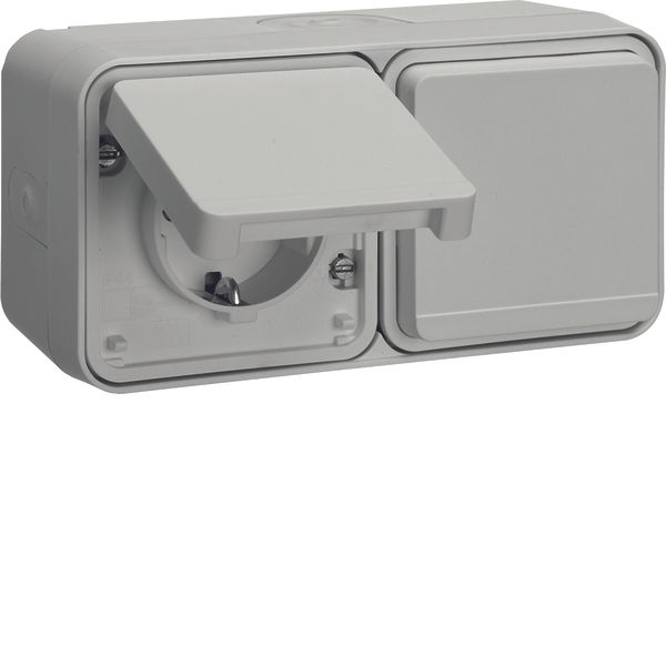 SCHUKO soc.out. 2g hor. hinged cover surf.-mtd,enhncd contact prot.,W. image 1