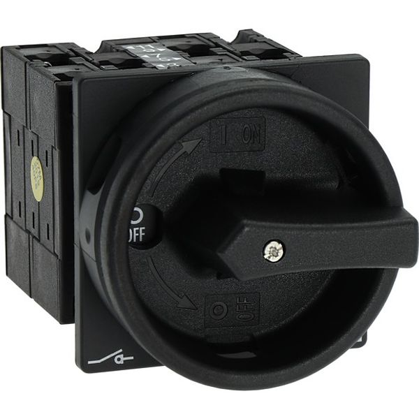 Main switch, T3, 32 A, flush mounting, 3 contact unit(s), 3 pole, 2 N/O, 1 N/C, STOP function, With black rotary handle and locking ring, Lockable in image 9