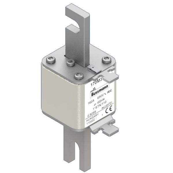 Fuse-link, high speed, 160 A, AC 690 V, compact size 1, 43 x 59 x 141 mm, aR, DIN, IEC, visual indicator image 3