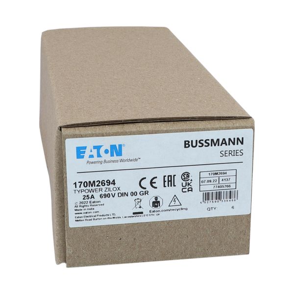 Fuse-link, high speed, 25 A, AC 690 V, DIN 00, 30 x 60 x 79 mm, gR, DIN, IEC, single indicator image 15