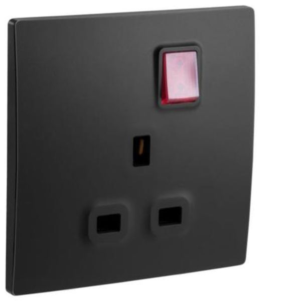 Mallia Senses - 1 gang BS switched socket outlet single pole - with LED - 13A - Matt Black image 1