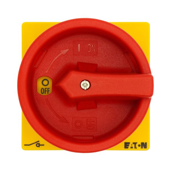 Main switch, T0, 20 A, flush mounting, 2 contact unit(s), 3 pole, 1 N/O, Emergency switching off function, With red rotary handle and yellow locking r image 30