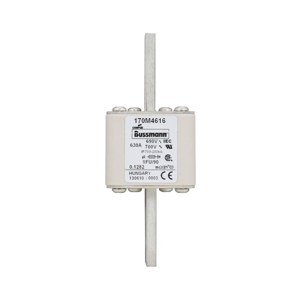 Fuse-link, high speed, 630 A, AC 690 V, size 1, 53 x 69 x 136 mm, aR, IEC, UL, no indicator, 90 mm centers image 3