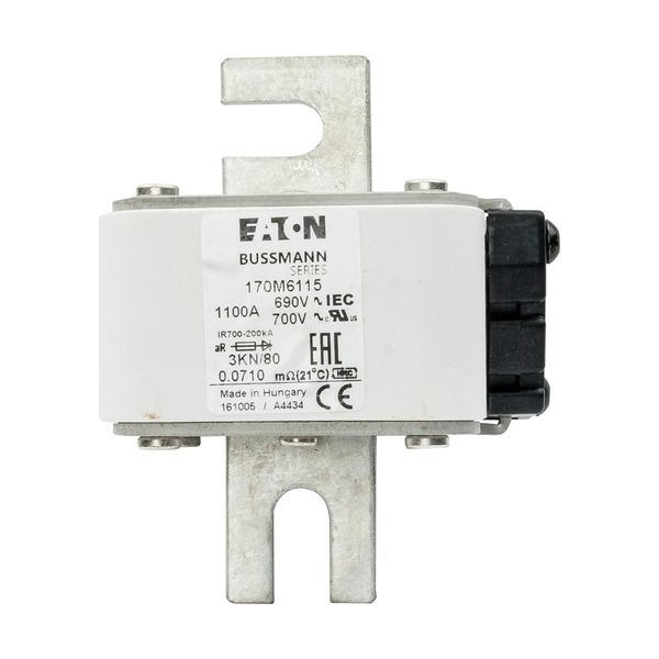 Fuse-link, high speed, 1100 A, AC 690 V, DIN 3, 76 x 92 x 109 mm, aR, DIN, IEC, single indicator image 7