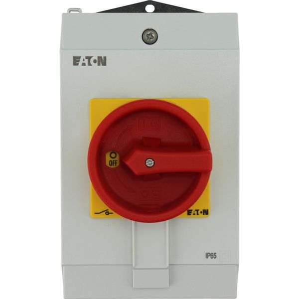 Main switch, P1, 40 A, surface mounting, 3 pole, 1 N/O, 1 N/C, Emergency switching off function, Lockable in the 0 (Off) position, hard knockout versi image 1