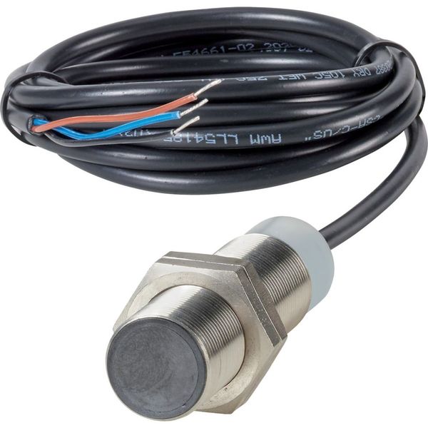 Proximity switch, E57P Performance Serie, 1 N/O, 3-wire, 10 – 48 V DC, M18 x 1 mm, Sn= 5 mm, Flush, PNP, Stainless steel, 2 m connection cable image 1