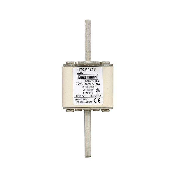 Fuse-link, high speed, 700 A, AC 690 V, DIN 1, 53 x 66 x 138 mm, aR, DIN, IEC, type T indicator image 9