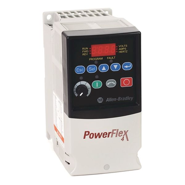 AC Drive,0.75 kW (1 HP),240V AC Input,3 PH,50 60 Hz,4.5 A Output,IP20,UL NEMA Type Open,Panel Mounting,With Brake IGBT, Frame A,0.95 PF,Integral Keypad And Led Display, RS485, Fixed Terminal Block Connections image 1