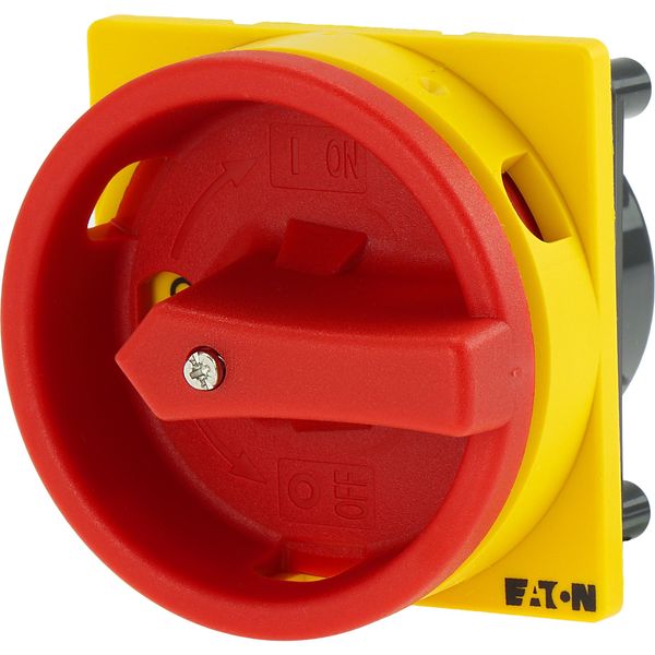Main switch, P3, 63 A, rear mounting, 3 pole, Emergency switching off function, With red rotary handle and yellow locking ring, Lockable in the 0 (Off image 44