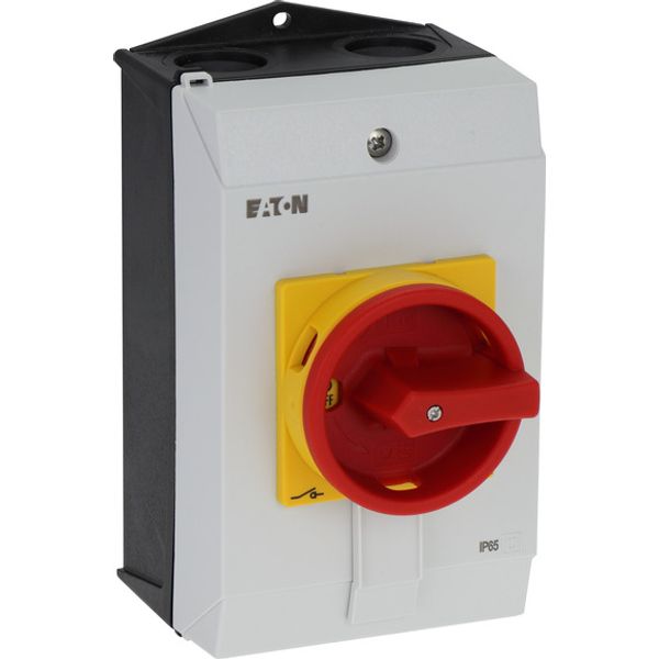 Main switch, P1, 40 A, surface mounting, 3 pole, 1 N/O, 1 N/C, Emergency switching off function, With red rotary handle and yellow locking ring, Locka image 2