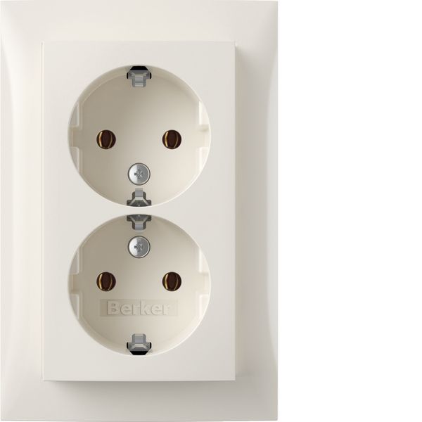 Double socket SCHUKO with Coverplate high, S.1 pw gl image 1