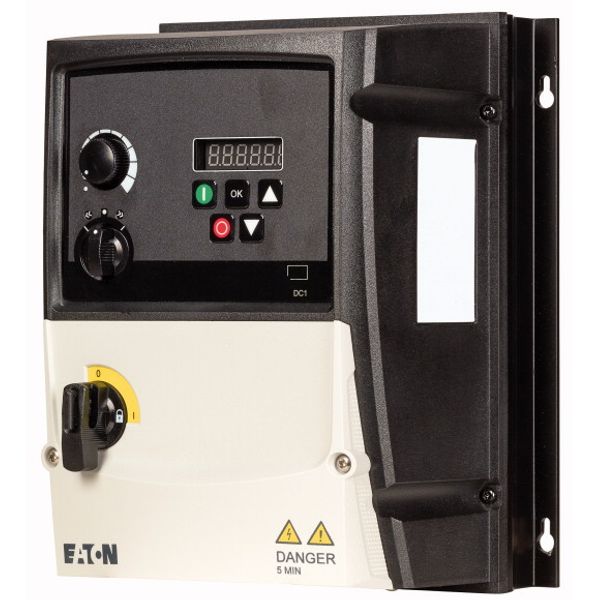 Variable frequency drive, 115 V AC, single-phase, 5.8 A, 1.1 kW, IP66/NEMA 4X, Brake chopper, 7-digital display assembly, Local controls, Additional P image 1