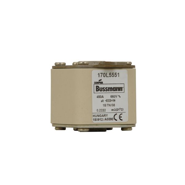 Fuse-link, high speed, 450 A, AC 660 V, Size 1, 53 x 53 x 51 mm, aR, IEC, single indicator image 10