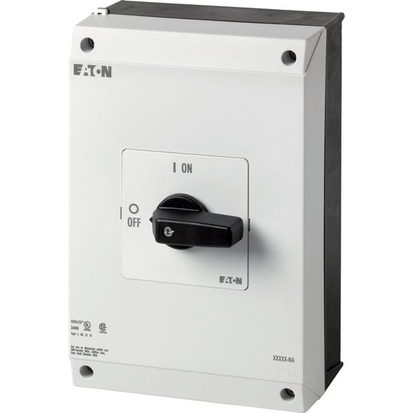 On-Off switch, P3, 100 A, surface mounting, 3 pole, 1 N/O, 1 N/C, with black thumb grip and front plate, UL/CSA image 5