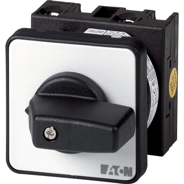 On-Off switch, T0, 20 A, centre mounting, 2 contact unit(s), 3 pole, 1 N/O, with black thumb grip and front plate image 3