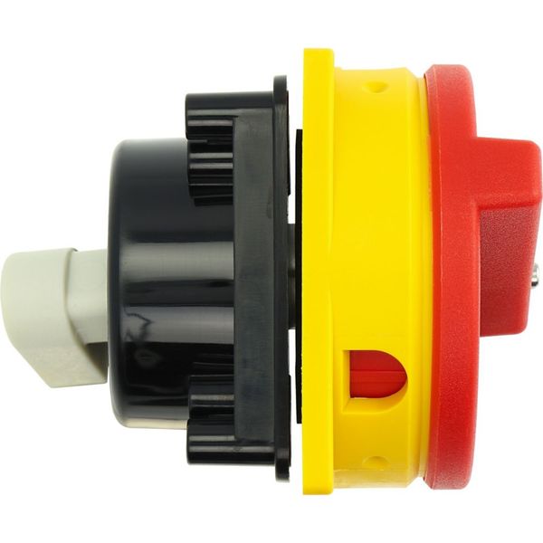 Main switch, P1, 32 A, rear mounting, 3 pole, Emergency switching off function, With red rotary handle and yellow locking ring, Lockable in the 0 (Off image 19