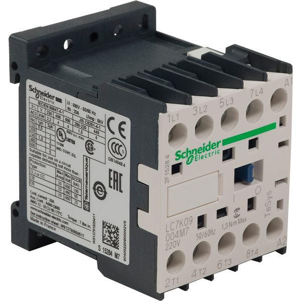 TeSys K contactor, 4P (4NO), AC-1 440V 20A, 220...230V AC coil,standard image 1