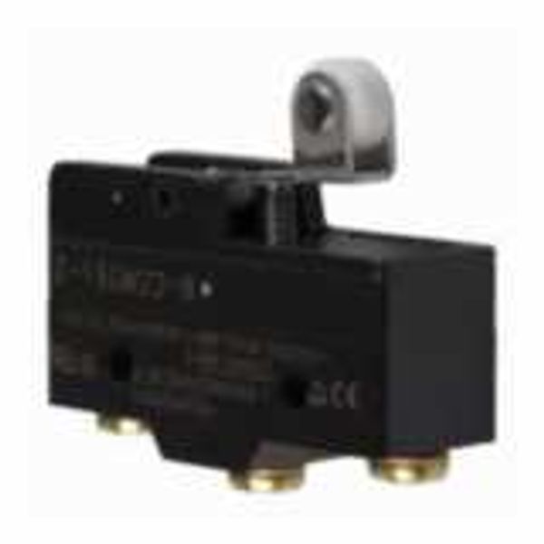 General purpose basic switch, short hinge roller lever, SPDT, 15A, scr image 1