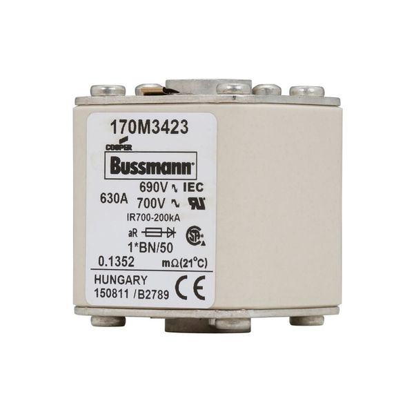 Fuse-link, high speed, 630 A, AC 690 V, compact size 1, 45 x 59 x 51 mm, aR, IEC, UL, single indicator image 21