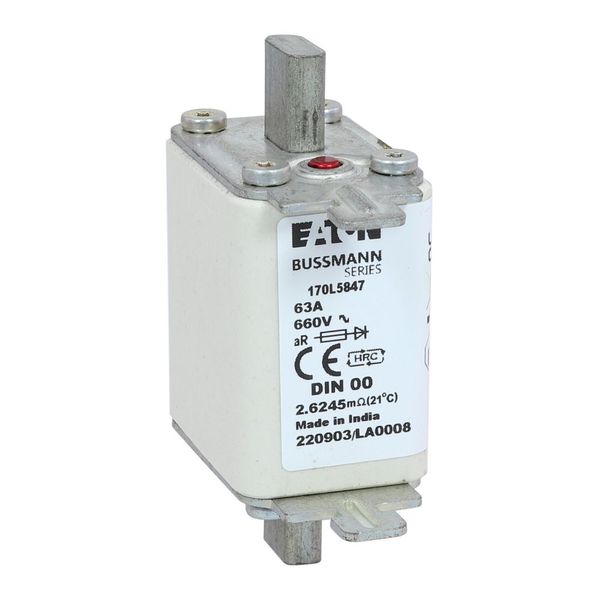 Fuse-link, high speed, 63 A, AC 660 V, DIN 00, 30 x 60 x 78 mm, aR, DIN, IEC, single indicator image 24